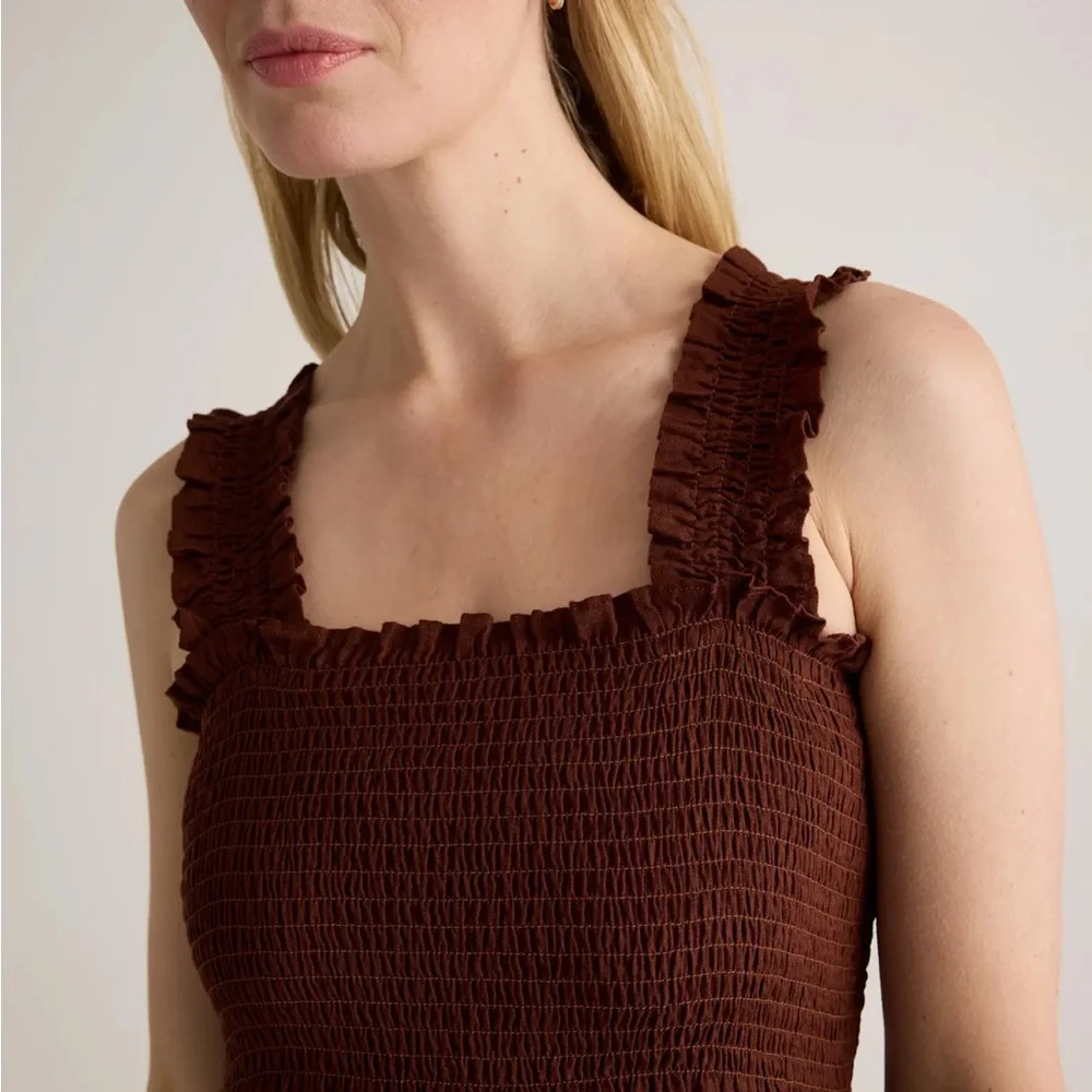 QUINCE european linen smocked midi dress chocolate brown nap dress size XL - Picture 3 of 15